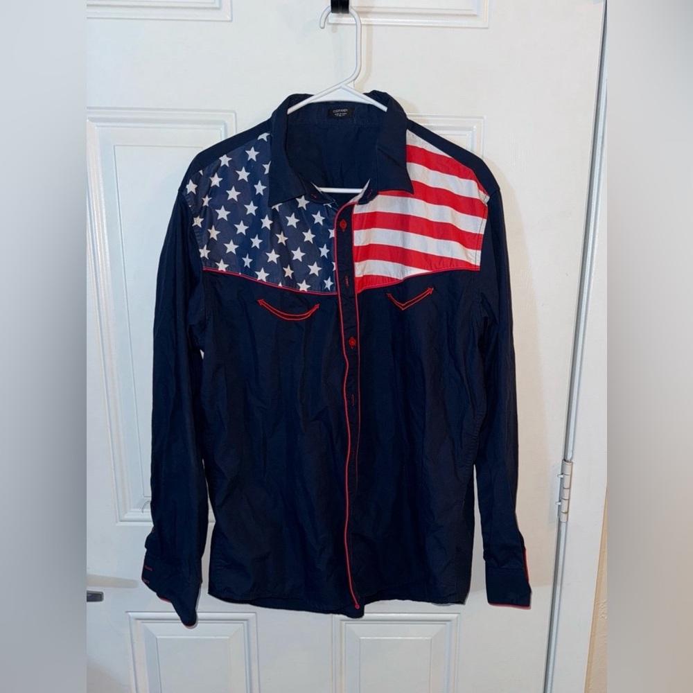 COOF Andy Size XL American Flag Western Long Sleeve Shirt